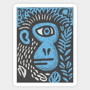 Abstract Monkey Cyclops | Blue Primate Doodle Magnet